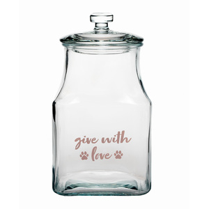 Amici Pet Contenedor de Vidrio Transparente Diseño Give With Love para Premios para Perro, 1.4 kg Amici Pet Contenedor de Vidrio Transparente Diseño Give With Love para Premios para Perro, 1.4 kg