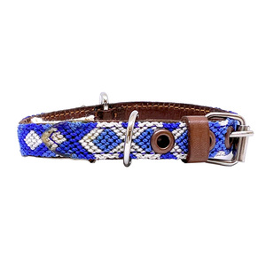 B&Kolor Collar de Piel Diseño Tejido Artesanal Color Azul con Hebilla para Perro, X-Chico
