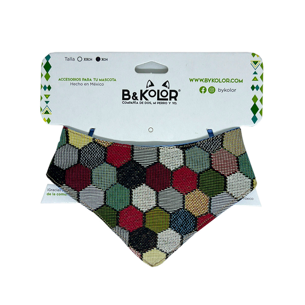 B&Kolor Bandana Artesanal Diseño Geométrico Multicolor para Perro, X-Chico