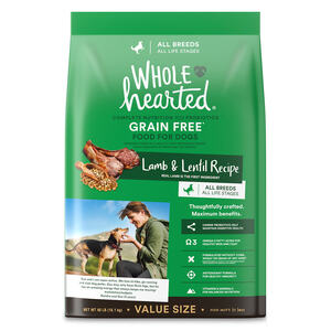WholeHearted Alimento Natural Libre de Granos para Perro Todas las Etapas de Vida Receta Cordero y Lenteja, 18.1 kg