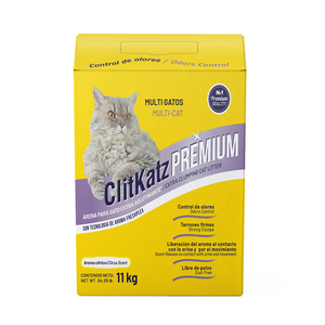 ClitKatz Premium Arena de Arcilla Extra Aglutinante con Aroma Cítrico para Hogares Multi-Gato, 11 kg
