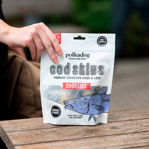 Polkadog Cod Skins Shorties Premios Naturales de Piel de Bacalao con Forma de Stick para Perro, 56 g