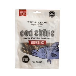 Polkadog Cod Skins Shorties Premios Naturales de Piel de Bacalao con Forma de Stick para Perro, 56 g Polkadog Cod Skins Shorties Premios Naturales de Piel de Bacalao con Forma de Stick para Perro, 56 g