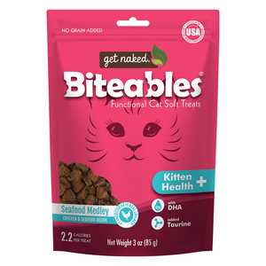 Get Naked Biteables Premios Funcionales Formula Gatito Saludable Receta Pollo y Mariscos para Gato, 85 g Get Naked Biteables Premios Funcionales Formula Gatito Saludable Receta Pollo y Mariscos para Gato, 85 g