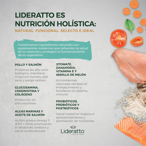 Lideratto Alimento Natural para Cachorro Raza Mediana / Grande Receta Pollo y Salmón, 15 kg