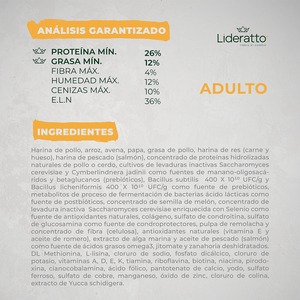 Lideratto Alimento Natural para Perro Adulto Raza Mediana / Grande Receta Pollo y Salmón, 15 kg