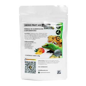 Terraria Formula Gecko Fruit Mix Mango Suplemento para Reptiles Frugívoros, 60 g
