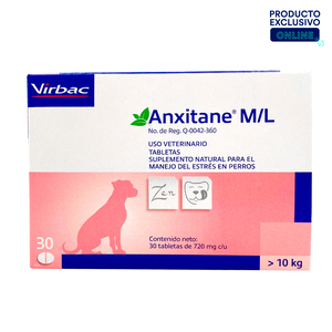 Virbac Anxitane M/L Suplemento Natural Antiestrés para Perro, 30 Tabletas Virbac Anxitane M/L Suplemento Natural Antiestrés para Perro, 30 Tabletas