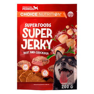 Choice Nutrition Super Jerky Premios de Carne Seca para Perro Adulto Receta Res y Chícharos, 200 g