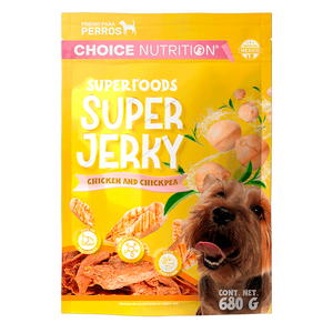Choice Nutrition Super Jerky Premios de Carne Seca para Perro Adulto Receta Pollo y Chícharos, 680 g