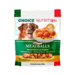 Choice Nutrition Meatballs Premios Suaves de Pollo Receta Italiana con Orégano para Perro Adulto, 250 g Choice Nutrition Meatballs Premios Suaves de Pollo Receta Italiana con Orégano para Perro Adulto, 250 g
