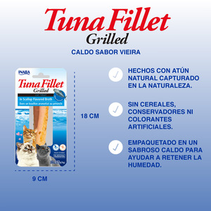 Inaba Premio Filete de Atún a la Parrilla en Caldo de Viera para Gato Todas las Etapas de Vida, 15 g