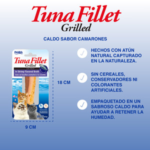 Inaba Premio Filete de Atún a la Parrilla en Caldo de Camarón para Gato Todas las Etapas de Vida, 15 g