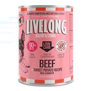 Livelong Healthy & Strong Alimento Húmedo Libre de Granos Receta Res y Camote para Perro Todas las Etapas de Vida, 354 g Livelong Healthy & Strong Alimento Húmedo Libre de Granos Receta Res y Camote para Perro Todas las Etapas de Vida, 354 g