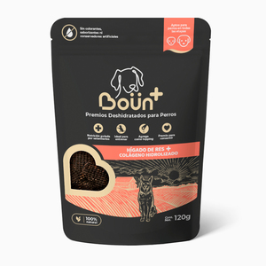 Boün+ Premio Deshidratado Tipo Jerky para Perro Receta Hígado de Res con Colágeno Hidrolizado, 120 g Boün+ Premio Deshidratado Tipo Jerky para Perro Receta Hígado de Res con Colágeno Hidrolizado, 120 g