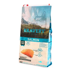 Bravery Alimento Seco Natural Libre de Granos para Perro Adulto Raza Mediana/Grande Receta Salmón, 12 kg