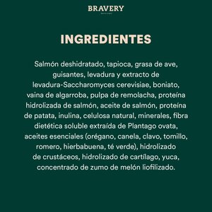 Bravery Alimento Seco Natural Libre de Granos para Perro Adulto Raza Mediana/Grande Receta Salmón, 12 kg
