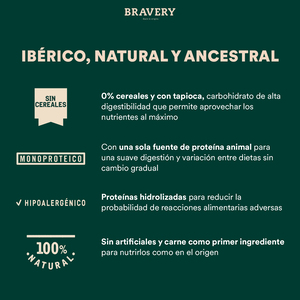 Bravery Alimento Seco Natural Libre de Granos para Perro Adulto Raza Mediana/Grande Receta Cerdo Ibérico, 4 kg