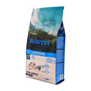Bravery Alimento Natural Libre de Granos para Perro Adulto Raza Mediana/ Grande Receta Arenque, 12 kg