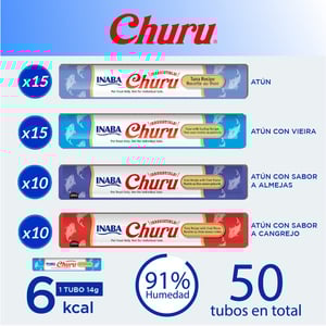 Inaba Churu Bote de Premios Cremosos Naturales para Gato Todas las Etapas de Vida Recetas Varias de Atún, 50 Sticks