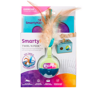 SmartyKat Twirl 'N Peek Juguete Electrónico con Caja de Cartón para Gato, Unitalla