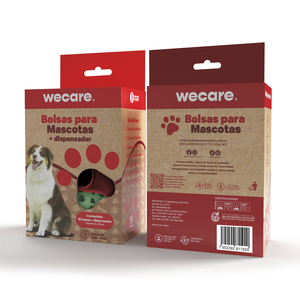 Wecare Kit de Dispensador y Rollo de Bolsas para Desechos de Perro, Rojo