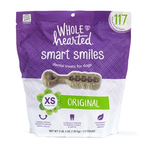 WholeHearted Smart Smiles Premios Dentales para Perro Raza Pequeña y Mini Receta Original, 117 Piezas WholeHearted Smart Smiles Premios Dentales para Perro Raza Pequeña y Mini Receta Original, 117 Piezas