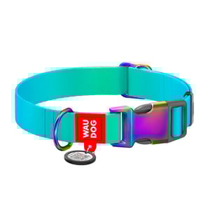 Waudog Nylon Recycled Collar Diseño Degradado Azul con Placa Tipo QR para Perro, Mediano Waudog Nylon Recycled Collar Diseño Degradado Azul con Placa Tipo QR para Perro, Mediano