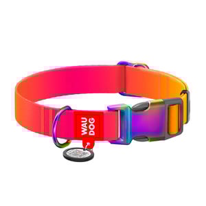 Waudog Nylon Recycled Collar Diseño Degradado Naranja con Placa Tipo QR para Perro, Mediano Waudog Nylon Recycled Collar Diseño Degradado Naranja con Placa Tipo QR para Perro, Mediano