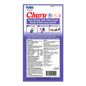 Inaba Churu Premio Cremoso Natural para Gato Todas las Etapas de Vida Receta Atún y Almeja, 1 Paquete