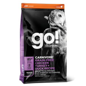 Go! Solutions Carnivore Alimento Natural Libre de Granos Receta Pollo / Pavo y Pato para Perro Senior, 1.6 kg
