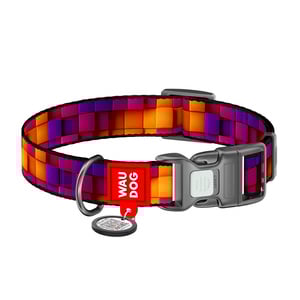 Waudog Nylon Collar Diseño Cubos 3D con Broche y Placa Tipo QR para Perro, Mediano Waudog Nylon Collar Diseño Cubos 3D con Broche y Placa Tipo QR para Perro, Mediano