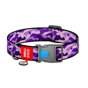 Waudog Nylon Collar Diseño Camuflaje Morado con Broche de Plástico y Placa Tipo QR para Perro, Mediano Waudog Nylon Collar Diseño Camuflaje Morado con Broche de Plástico y Placa Tipo QR para Perro, Mediano