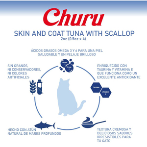 Inaba Churu Premio Cremoso Cuidado Piel y Pelo para Gato Todas las Edades Receta Atún con Escalopa, 1 Paquete