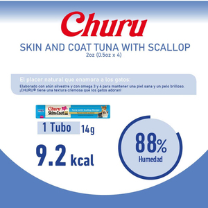 Inaba Churu Premio Cremoso Cuidado Piel y Pelo para Gato Todas las Edades Receta Atún con Escalopa, 1 Paquete