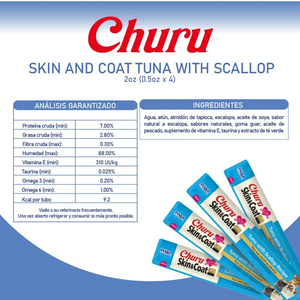Inaba Churu Premio Cremoso Cuidado Piel y Pelo para Gato Todas las Edades Receta Atún con Escalopa, 1 Paquete