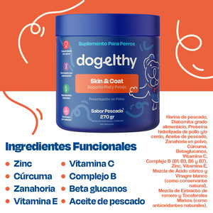 Dogelthy Skin & Coat Suplemento en Polvo para Cuidado de Piel y Pelo para Perro, 270 g