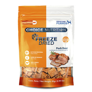 Choice Nutrition Freeze Dried Premio Liofilizado para Perro Receta Hígado de Cerdo, 85g Choice Nutrition Freeze Dried Premio Liofilizado para Perro Receta Hígado de Cerdo, 85g