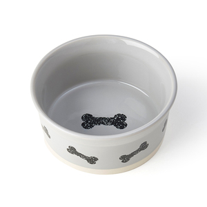 Petrageous Tazón de Cerámica Gris Estilo Cuenco Diseño Huesos para Perro, Mediano
