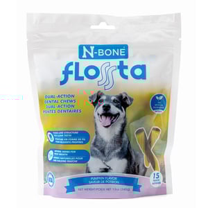 N-Bone Flossta Premios Dentales de Acción Dual Sabor Calabaza para Perro, 15 Piezas N-Bone Flossta Premios Dentales de Acción Dual Sabor Calabaza para Perro, 15 Piezas