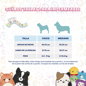 Squishmallows Pets Impermeable Diseño It's Raining Squish para Perro, Mediano