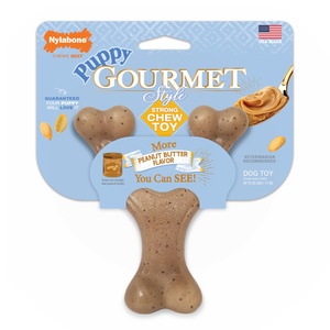 Nylabone Gourmet Strong Chew Juguete Masticable Diseño Hueso de la Suerte Sabor Crema de Cacahuate para Cachorros, Chico Nylabone Gourmet Strong Chew Juguete Masticable Diseño Hueso de la Suerte Sabor Crema de Cacahuate para Cachorros, Chico