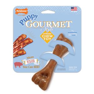 Nylabone Gourmet Strong Chew Juguete Masticable Diseño Hueso Sabor Tocino para Cachorro, Chico Nylabone Gourmet Strong Chew Juguete Masticable Diseño Hueso Sabor Tocino para Cachorro, Chico