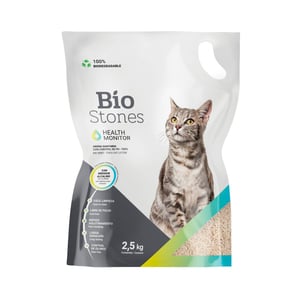 Bio Stones Arena a Base de Tofu con Monitor de Salud Urinaria Sin Aroma para Gato, 2.5 kg Bio Stones Arena a Base de Tofu con Monitor de Salud Urinaria Sin Aroma para Gato, 2.5 kg