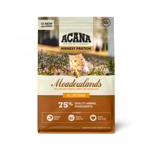 Acana Meadowlands Alimento Natural Alto en Proteína para Gato Receta Pollo y Pavo, 1.8 kg Acana Meadowlands Alimento Natural Alto en Proteína para Gato Receta Pollo y Pavo, 1.8 kg