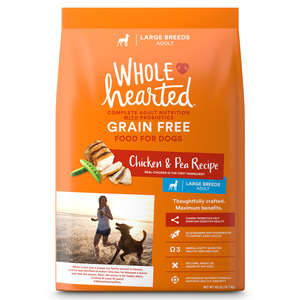 WholeHearted Libre de Granos Alimento Natural para Perro Adulto Raza Grande Receta Pollo y Chícharo, 18 kg