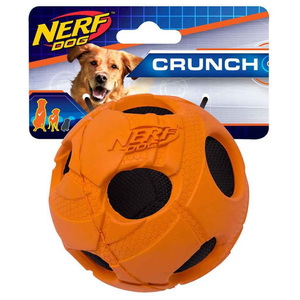 Nerf Crunch Juguete Diseño Pelota de Soccer Color Naranja para Perro, 9 cm