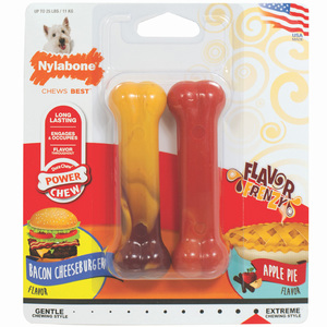 Nylabone Power Chew Paquete 2 Juguetes Masticables Diseño Hueso Liso Sabor Hamburguesa/ Pay para Perro, Chico
